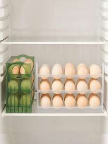 1 pieza - Caja de almacenamiento de huevos multicapa para encimera, estante de huevos para refrigerador, bandeja de huevos estilo cajón para refrigerador, caja de almacenamiento de huevos apilable de 3 capas, frescura de huevos en el hogar - Multicolor - Ver 5