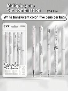 5 piezas Bolígrafos retráctiles neutros, punta fina de 0,5 mm, tinta negra, secado rápido y a prueba de manchas, escritura suave, práctico y de moda, adecuado para escribir, dibujar, tomar notas, llevar un diario, regalo ideal para exámenes, oficina, vuelta al colegio (estilo aleatorio) - Multicolor - Ver 3