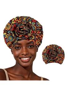 1 pezzo Foulard da donna con stampa africana e fodera in raso, con motivo floreale, adatto per uso quotidiano, estate, spiaggia, cappello - multicolore - Visualizzare 15