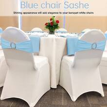 10pcs Elastic Chair Bows With Round Buckle Sliders, Spandex Chair Ties For Graduation, Prom, Wedding, Party Decoration - Sky Blue - View 3