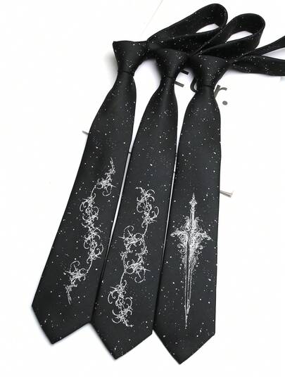 1条黑色底银色花卉图案领带，男士商务正装领带，高端学术风格