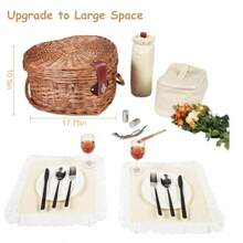 Juego de cestas de picnic en forma de corazón para 2 personas cesta de mimbre con sauce romántico con vajilla para camping interior y exterior regalo de pareja para el día de San - marrn claro - Ver 8