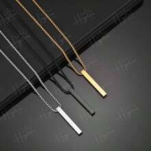 Premium Necklace With Rectangular Pendant - Stainless Steel - 黑色 - 查看 2