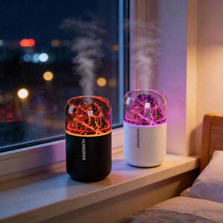 Mini Volcano Humidifier With 7-Color Night Light, Portable Cool Mist Aroma Diffuser For Bedroom, Car, Office And Desktop