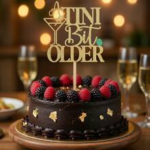 1pc Glitter Gold "A Tini Bit Older" Cake Topper, Funny Martini Birthday Cake Decoration, Shimmering Cocktail Theme Party Supplies, Elegant Birthday Cake Sign For Women & Men - A Tini Bit Older - View 3