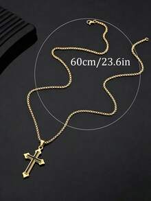Collar de Cruz Dorada Elegante para Hombres, Cadena de Caja de Acero Inoxidable Pulido Premium, Para Combinar Diariamente, Ocasiones Religiosas & Regalos de Cumpleaños Festivos - Dorado - Ver 4