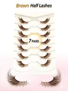 Rikuaild 7/14 Pairs Brown Half-Eye Lashes, Transparent Band, Comfortable Seamless, Soft & Fluffy Brown Faux Mink Eyelashes, Cat Eye & Fox Eye Half-Strip Lashes, Natural Makeup Outer Corner Lashes, Ghost Lashes, 1 Box/2 Boxes Fake Eyelashes - Half Eyelashes - View 9