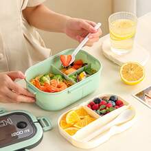 1pc Double-Layer Lunch Box With Utensils, Bento Box With Spoon And Fork, Microwave Lunch Box, Insulated Lunch Bag, 3-Compartment Food Storage Container Set - Multicolor - View 6