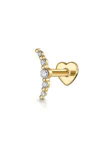 1件精致别致的925纯银镀18K金/银色弧线锆石心形平底螺纹唇钉耳环，低过敏性，低敏感度，适合女性、女孩日常佩戴和派对佩戴，是送给她们的礼物。 - 金色 - 查看 7