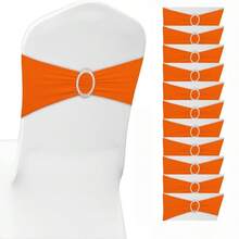 10pcs Elastic Chair Bows With Round Buckle Sliders, Spandex Chair Sashes For Graduation, Dance, Wedding, Party Decoration - Orange - View 8