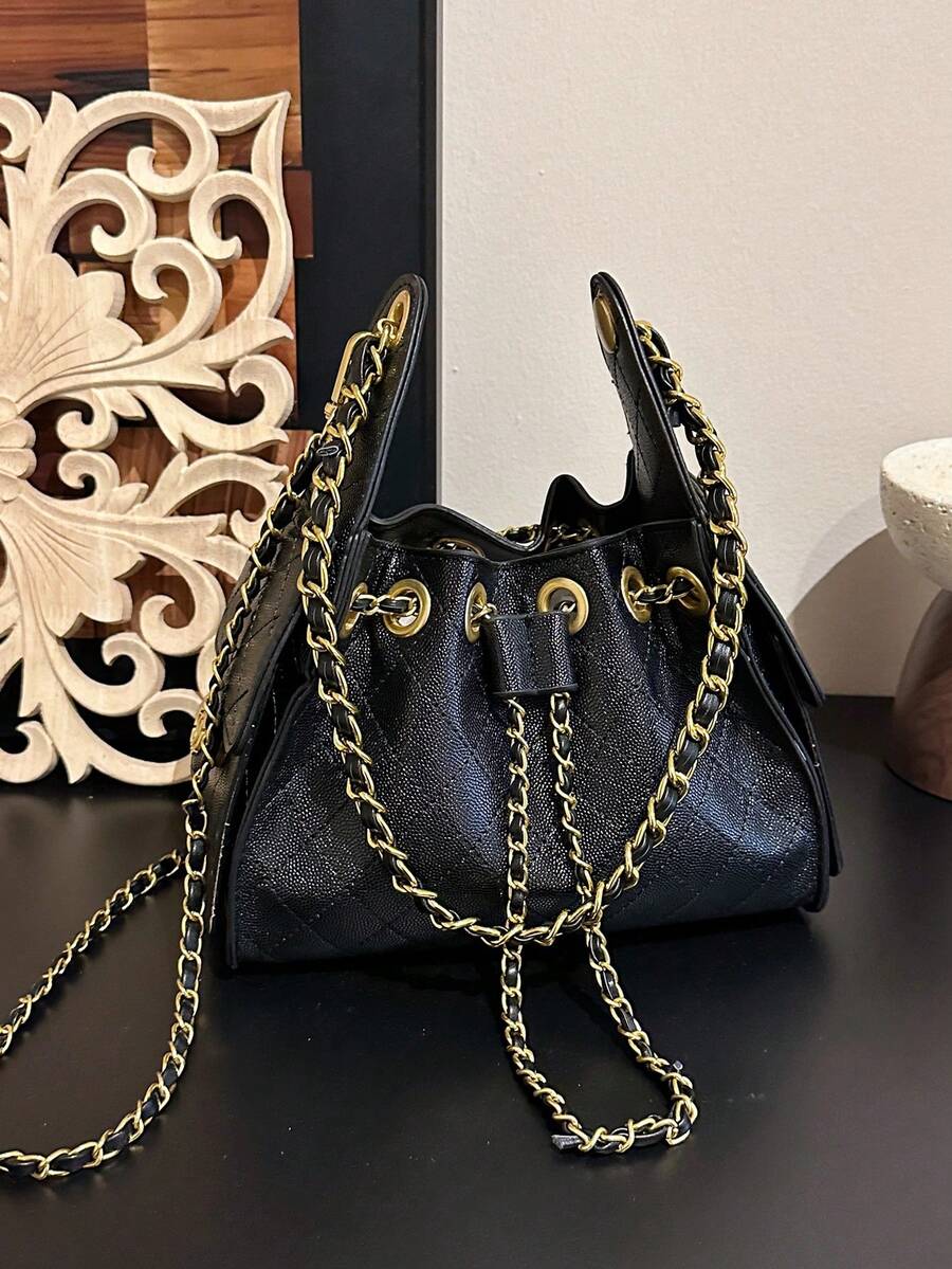 時尚菱形刺繡線女款小方包，編織雙鏈肩背斜挎包