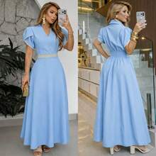 Elegant Women's Long Dress With Defined Waist, Evangelical Fashion For Weddings, Church Services, And Parties. - 淺藍色 - 查看 3