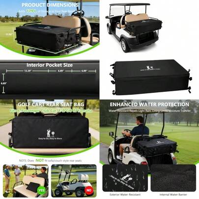 Bolsa de almacenamiento para carrito de golf, accesorios para carrito de golf compatibles con Club Car EZGO, caja de carga con hebillas resistentes y correas ajustables para carritos de golf de 2+2 pasajeros, diseño sin perforación, solo bolsa