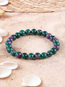 Pulsera de estilo bohemio de rubí y zoisita de 8 mm, pulsera de cuentas de piedras preciosas verdes, cristales de curación del corazón y el alma, protección, elástica, apilable, hecha a mano, joyería para mujeres y hombres - Multicolor - Ver 5
