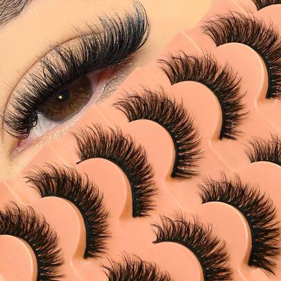 GROINNEYA 7 Pairs Enlarging Eyes Cat Eye Lashes Natural Striped False Eyelashes Soft & Flexible Thin Band Fluffy & Voluminous 3D Mink Lashes Natural Lash Feel Fake Eyelashes Suitable For Beginners Reusable, Easy To Apply, Travel Makeup Gift, Suitable For Daily Wear And Parties, Great Gift For Women