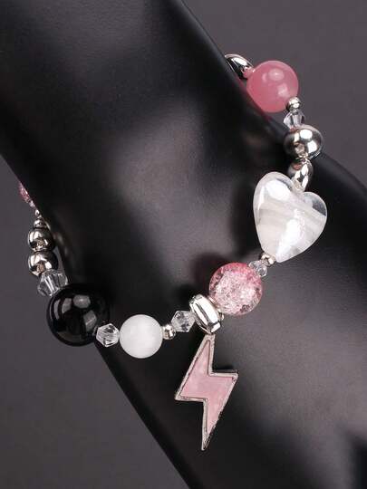 1 chiếc vòng tay hạt cườm hình trái tim tua rua tia chớp dễ thương, tinh tế, độc đáo, chất lượng cao, quà tặng tình bạn mùa hè, trang sức đa năng