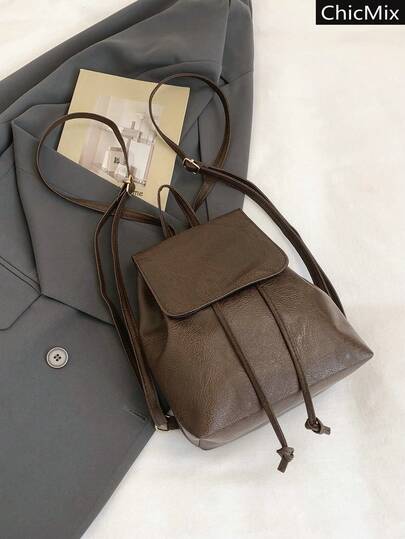 Nuevo bolso de mano con diseño de cordón ajustable de unicolor a la moda, una mochila retro clásica de mujer con cuero suave y liso, adecuada para compras, carteras, compras, mujeres jóvenes, estudiantes universitarios, recién llegados y trabajadores de cuello blanco. Son muy adecuados para oficinas, universidades, trabajo, negocios, viajes al trabajo, actividades al aire libre, viajes y salidas