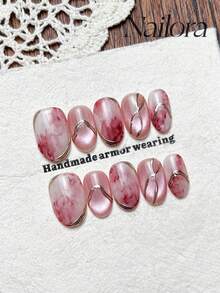 10 móng tay giả thủ công hình oval, móng acrylic dán, móng ngắn, móng hồng tối giản, hiệu ứng chuyển màu, kiểu mắt mèo nổi bật, đường kẻ không đều vẽ tay, kiểu móng đơn giản thanh lịch sang trọng mùa xuân, móng dán mùa hè, móng giả đa năng tự làm nghệ thuật móng tay giả, thích hợp sử dụng hàng ngày và trong môi trường công sở, có thể tái sử dụng, làm quà tặng cho phụ nữ và bé gái. - Hồng - Xem 3