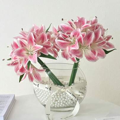 6/3/1pc White Artificial Lily Flower, Lifelike Floral Decor Suitable For Home Decor, Bouquets, Home Decoration, DIY Wedding Bride Gift, Birthday Party Supplies, Tabletop Decor, Yard Decor, Wedding Decoration, Bouquet, Fake Flowers, Back To School Decor