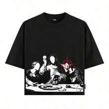 Men's Oversized Streetwear T-Shirt, Last Supper, Judas In The Crosshairs, 100% Cotton - Black - View 1