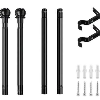 Metal Curtain Pole 25MM Blk Extendable Eyelet 76cm - 415cm