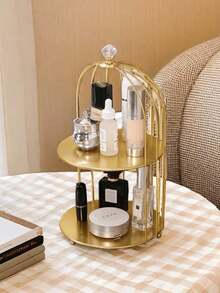 Organizador de gaiola de ferro grande para pássaros (1 Peça), ideal para guardar batons, perfumes, produtos de cuidados com a pele, etc. Perfeito para penteadeiras, com design criativo e luxuoso. Seu formato semiaberto economiza espaço na bancada. Ideal para pias, toucadores, escritórios, banheiros, dormitórios e também como presente. - Multicolorido - Ver 4