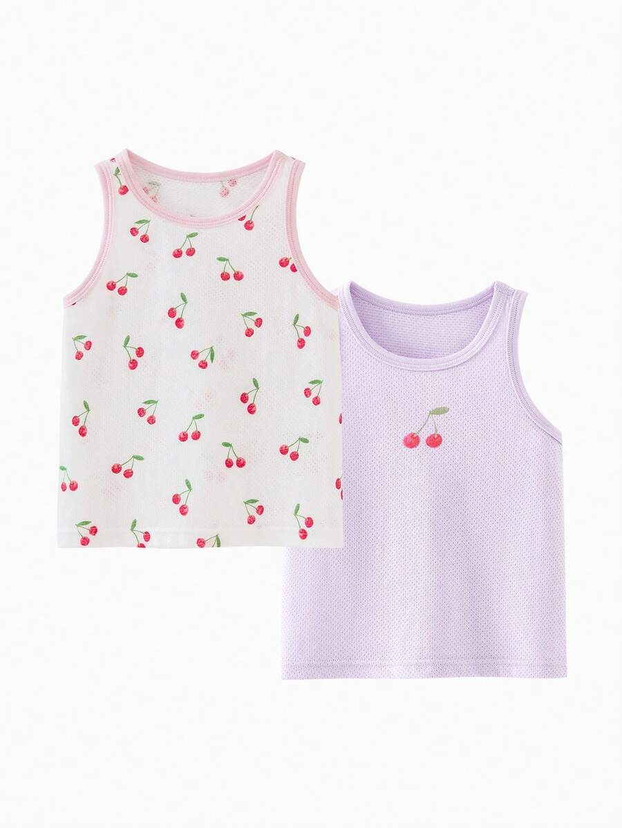 mini bala Bộ hai áo tank top cotton cho bé gái, chất liệu lưới thoáng khí, lấy cảm hứng từ đại dương, kiểu dáng mùa hè 2026, mềm mại và thoải mái, thích hợp mặc hàng ngày. - hồng tím - Xem 1