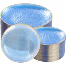 50/25/7/1pc Light Blue Hammered Single Gold Rim Tableware Tray, Tableware Set, Salad Plate, Holiday Party Tableware, Tray, 10.25 Inch And 7.5 Inch Dining Tray, Suitable For Various Parties, Outdoor, Wedding, Restaurant - Light Blue - View 1