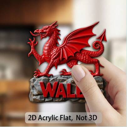 1pc Wales Dragon Magnet - Realistic Wales Dragon, Shimmering Scales & Outstretched Wings - Acrylic Wales Traditional Decor, Suitable For Fridge Magnets, Wales Collectible Gifts, Ideal For Wales Tradition Enthusiasts, St. David's Day, 2D Flat Design