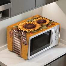 2D Flat Decorative Microwave Dust Cover - Sunflower, Plaid, Autumn Pattern, Modern Minimalist Design, Suitable For Kitchen Appliances, Microwave Protective Cover (Microwave Not Included) - Orange - View 8