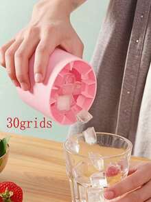 1pc Pink Silicone Portable Tray, Cylindrical 3D Ice Maker, Easy Release Silicone Mold, Multi-Cavity Design, Minimalist Bucket Shape With Lid, Reusable For Home, Bar, Club And Outdoor - Multicolor - View 7