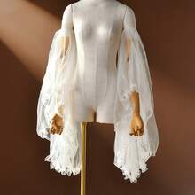 A Pair Of White Ruffled Wedding Sleeves, Suitable For Bridal Handbag Decoration, Parties, And Travel Photography,Elegant,Party - White - View 7