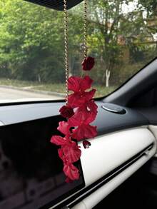 Red Rose Car Pendant, Creative Car Rearview Mirror Decor, Car Interior Hanging Accessory - A - View 4