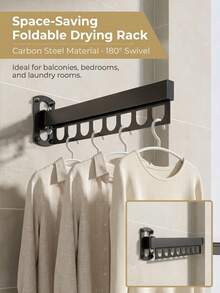 1 pieza Tendedero plegable, adecuado para apartamentos pequeños; un dispositivo de secado retráctil invisible para el balcón; percha para ropa, tendedero; barra de secado retráctil; tendedero sin taladro; y una herramienta perfecta diseñada específicamente para secar ropa de cama; solución de secado compacta; equipo de lavandería que ahorra espacio; diseño retráctil; tendedero elegante; marco de metal duradero; tendedero de alta calidad; estante montado en la pared; tendedero retráctil; residentes urbanos; vida en espacios pequeños; tendedero - Negro - Ver 5