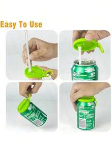 1 pieza Tapa reutilizable de silicona para pajita, nueva tapa creativa con pajita para latas de bebida, apta para refrescos, bebidas, zumos, aguas con gas (por favor, instale paso a paso para evitar que se desprenda la pajita), esencial para el verano, apta para acampadas y vacaciones al aire libre, así como para reuniones familiares de niños y adultos, garantiza una bebida limpia e higiénica de bebidas carbonatadas, reduce las salpicaduras. Accesorios para tazas, útiles escolares, regalo del Día de la Madre - Multicolor - Ver 5