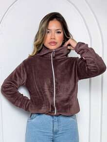 Women's Jacket With Front Pocket And Zipper, Very Comfortable For Winter. - Rỉ Nâu - Xem 3