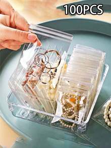 100pcs Pvc Transparent Resealable Jewelry Bags With Ziplock,Anti-Oxidation,Prevents Tarnishing,For Storing Earrings, Necklaces, Jewelry, Small Gift, Accessory Party Favor Pouches - M Size - View 5