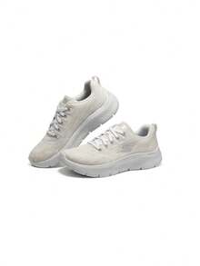 Skechers 女士轻便回弹休闲鞋，网面透气减震步行运动鞋 - 米色/白色 - 查看 1