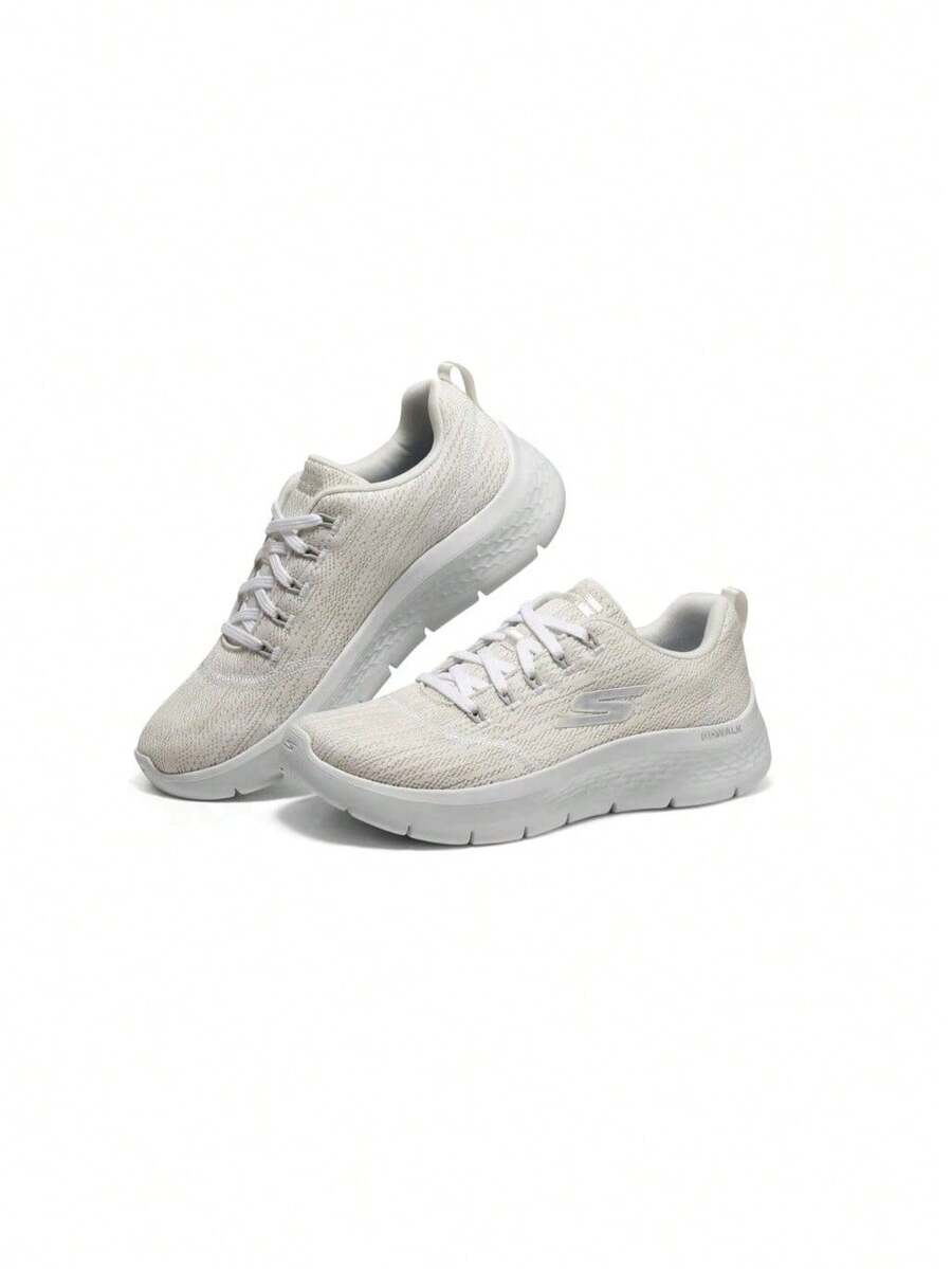 Skechers 女士轻便回弹休闲鞋，网面透气减震步行运动鞋 - 米色/白色 - 查看 1