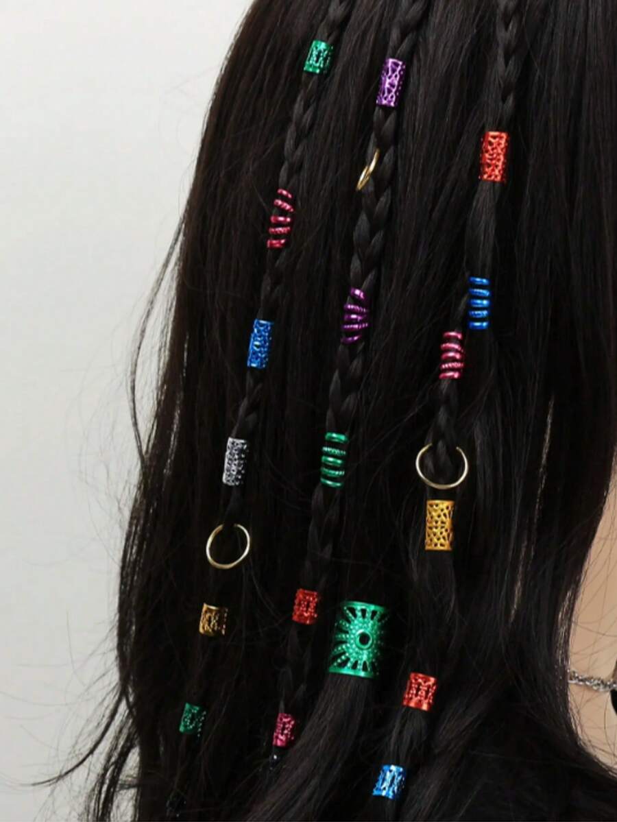 Conjunto de 85 presilhas de cabelo cilíndricas ocas em cores sortidas, estilo boêmio, acessórios para cabelo femininos, para uso diário, festas, férias, presentes para amigas, presilhas de garra, grampos de cabelo, aniversários. - Multicolorido - Ver 1