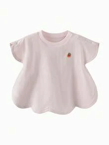 mini bala 2026 Summer Soft & Breathable Petal Design Baby Short Sleeve Top - White Red - View 4