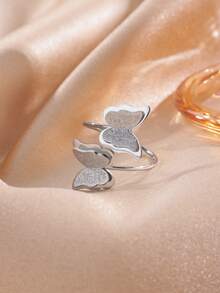 18K Gold Plated Stainless Steel Matte Butterfly Open Ring, Jewelry Gift For Wedding, Mother's Day, Birthday, Suitable For Mom/Best Friend - Shining Butterfly - View 14