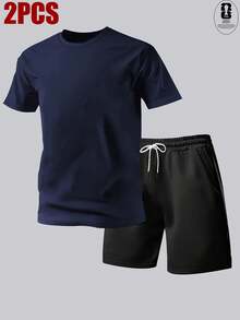 Vintage Washed  Series " World Cup" Theme Men'S Casual Suit, Is A Perfect Choice For Everyday Street, Casual And Versatile Style, Perfect Men'S Gift, Birthday Gift, Holiday Gift Brunch Outfits For Women Trajes De Mujer Casual Shorts For Men Conjunto Para Hombre - 海軍藍 - 查看 3