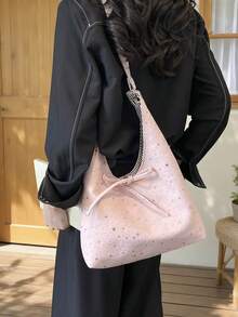 Reversible Tote Bag, Fashionable & Versatile, Large Capacity, Suitable For Women Shopping, Striped Shoulder Bag (Reversible Design!) - Pink - View 4