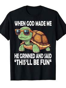Humorous T-Shirt Featuring A Turtle Graphic, Made From 220GSM Pure. This Retro Unisex Tee Is Perfect For Both Men And Women, Designed With A Casual Round Neck - Black - View 6