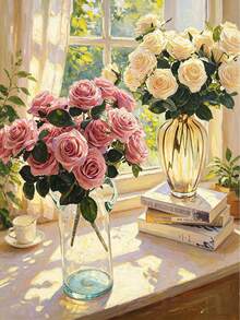 9 pièces Bouquet de roses en soie artificielle, convient pour la maison, le bureau, les fêtes, la décoration de mariage, le jardin, centre de table de mariage, décoration de mariage, fleur artificielle, glace claire de jardin, plante décorative artificielle, décoration - Beige - Voir 4