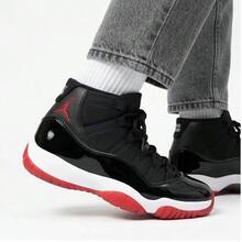 Nike Jordan Air Jordan 11 bred 網布漆皮 季後賽 舒適 耐磨 高筒 復古籃球鞋 男女同款 黑紅白 - 黑紅 - 查看 9