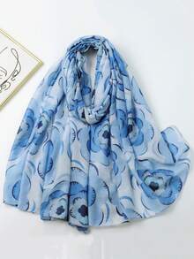1件装女士花卉猫咪印花长袍围巾，多功能披肩 - 彩色 - 查看 1