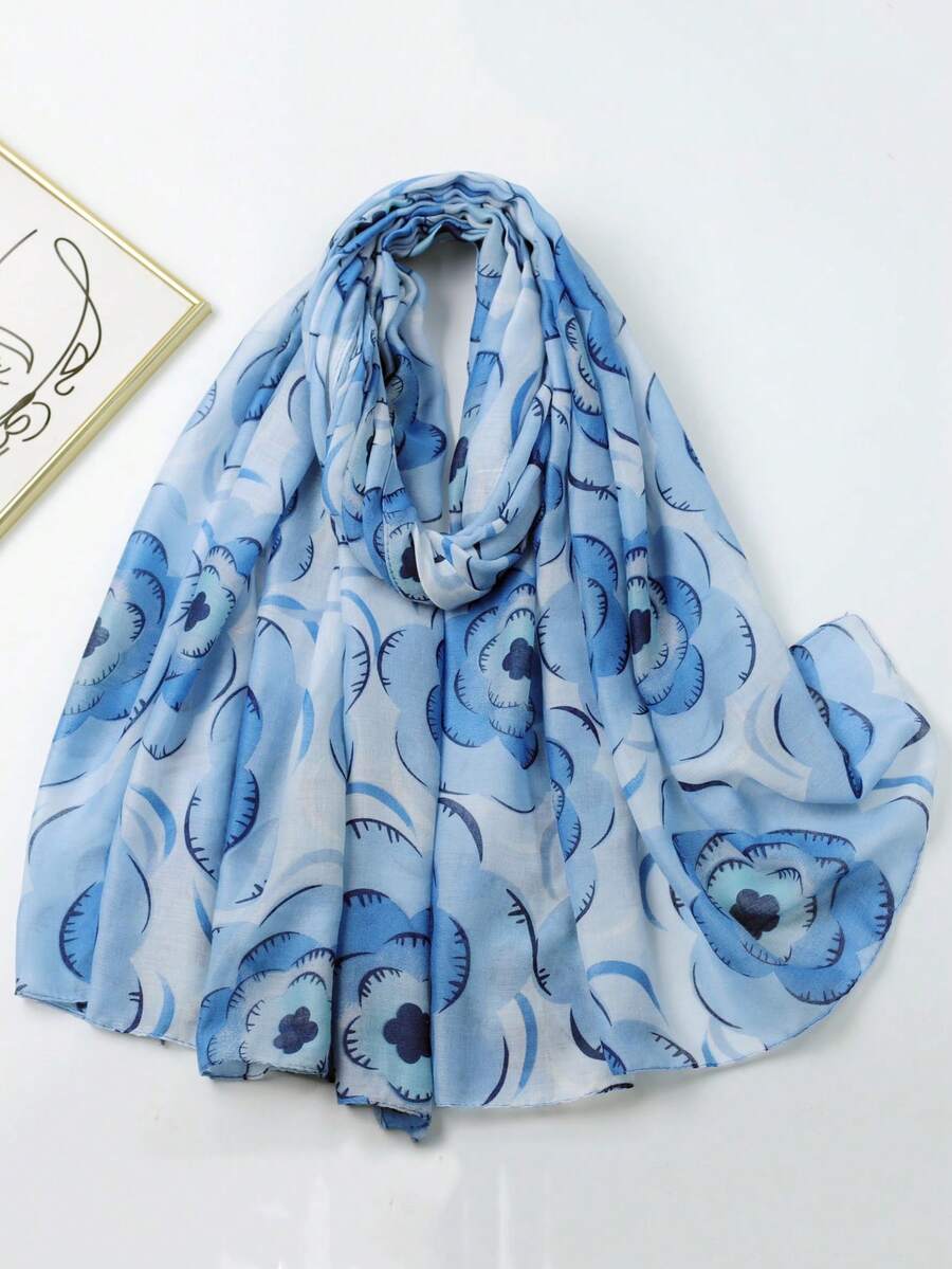 1件装女士花卉猫咪印花长袍围巾，多功能披肩 - 彩色 - 查看 1