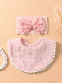 6pcs Baby Bow Headband & Bib Set, Ruched Floral Cute Infant Drool Bibs, Newborn Sweet Styling Accessories, Suitable For All Seasons - Multicolor - View 7